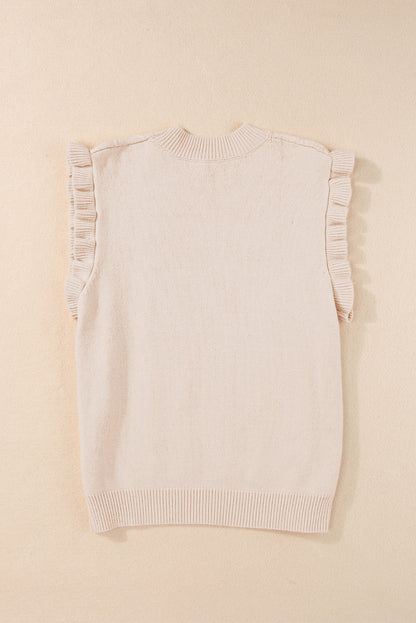 Parchment Cable Knit Mock Neck Cap Sleeve Sweater