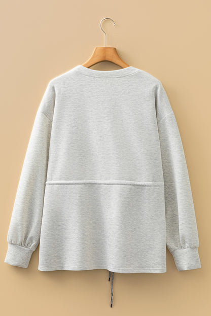 Light Grey Drawstring Waist Tunic Solid Sweatshirt