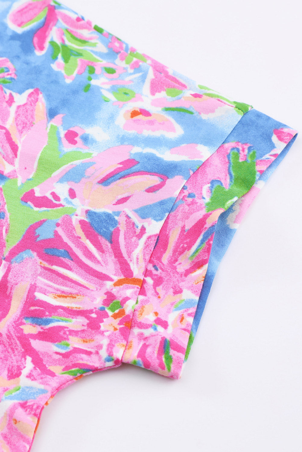 Pink Floral Print Buttoned V Neck Shirt