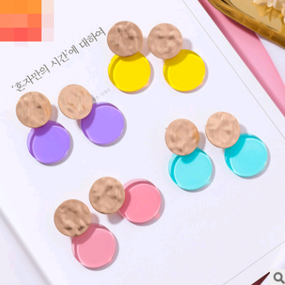 Macarons color acrylic earrings Simple color matching earrings metal irregular color round earrings