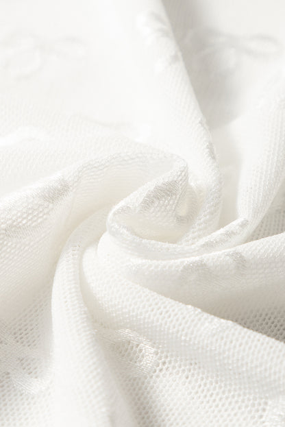 White Mesh Bow Pattern Long Sleeve Top