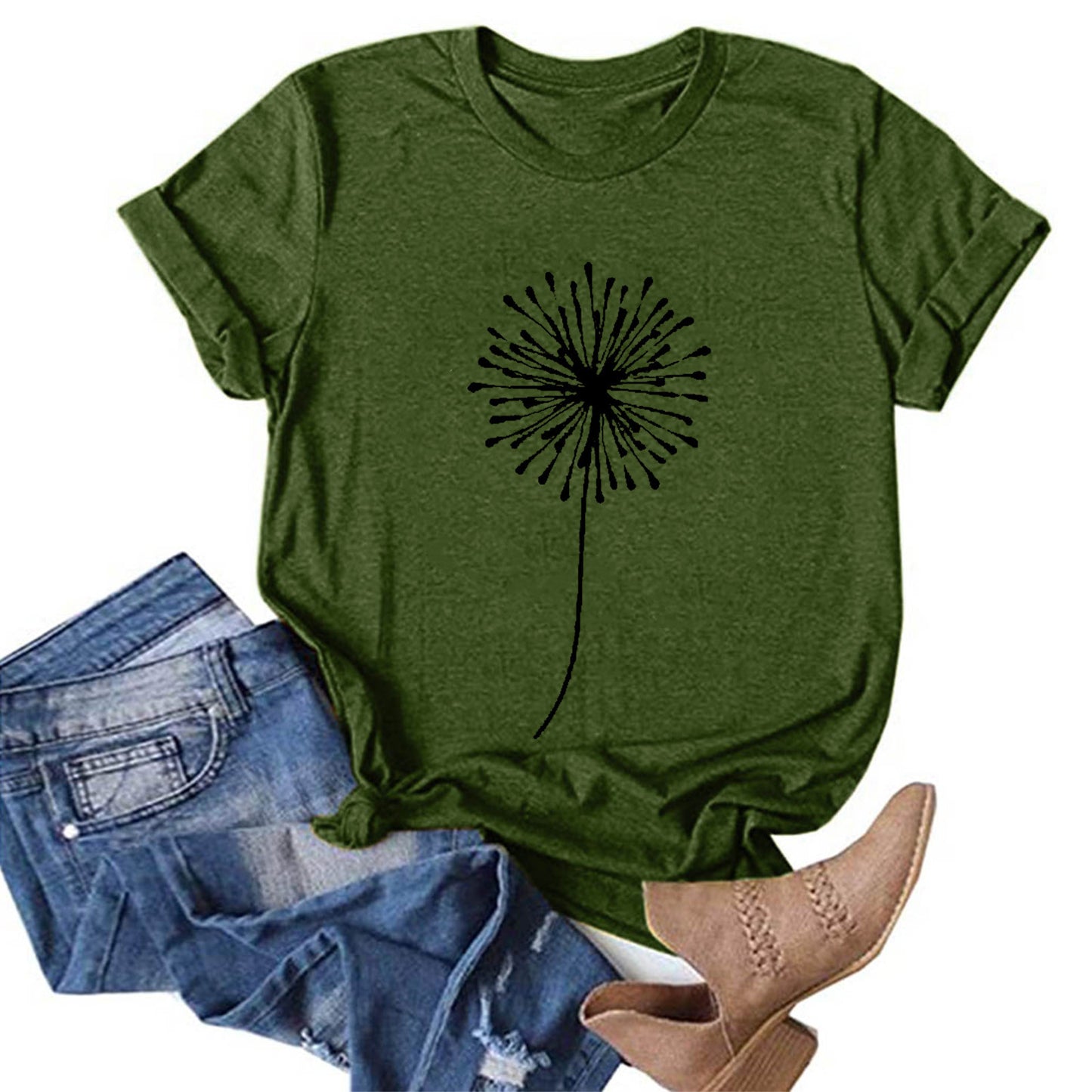 Men's And Women's Fashion Sunflower Print Short-sleeved T-shirt Top