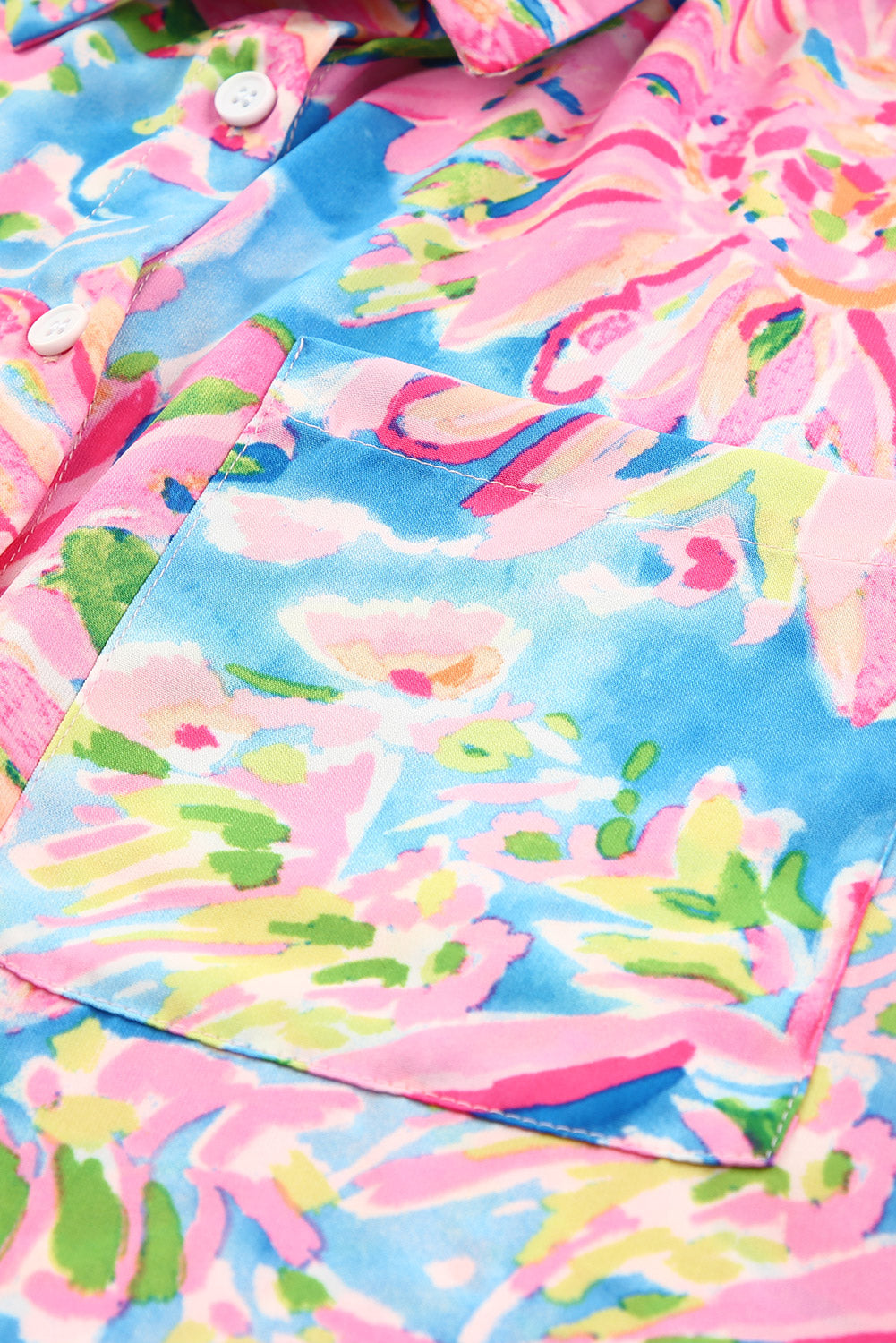 Pink Floral Print Buttoned V Neck Shirt