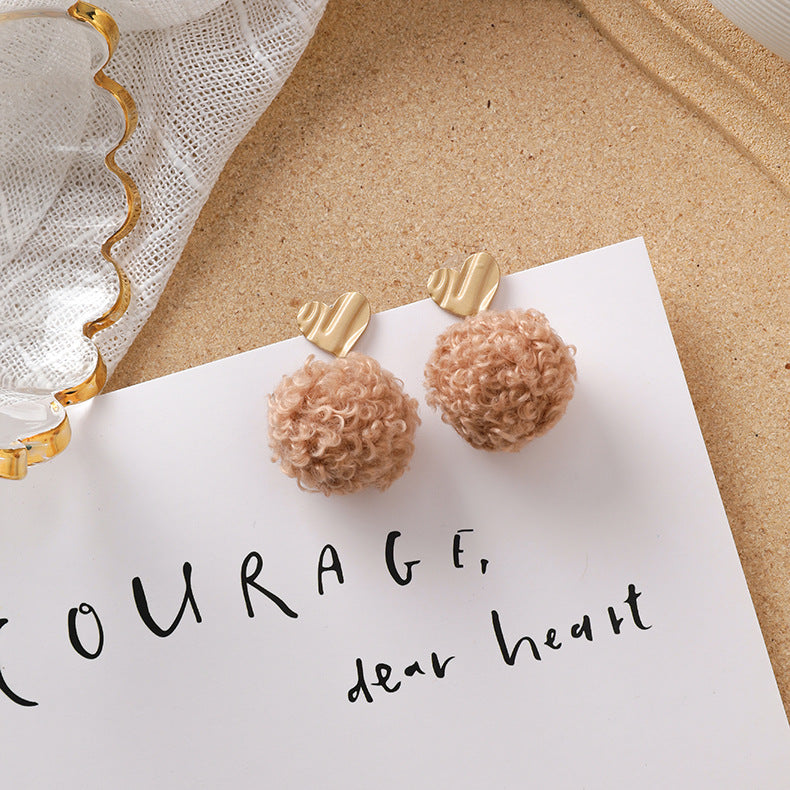 Sweet girl brown earrings literary retro cool acrylic plush earrings wild net red earrings