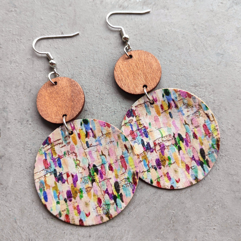 Hand-painted Colorful Art Pattern Striped Polka Dot Cork Earrings