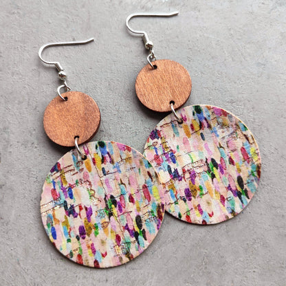 Hand-painted Colorful Art Pattern Striped Polka Dot Cork Earrings