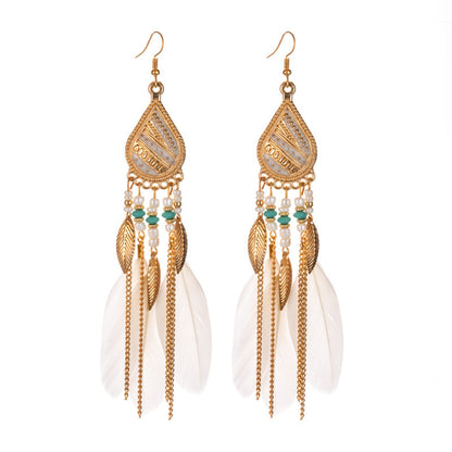 Feather earrings and pearl earrings