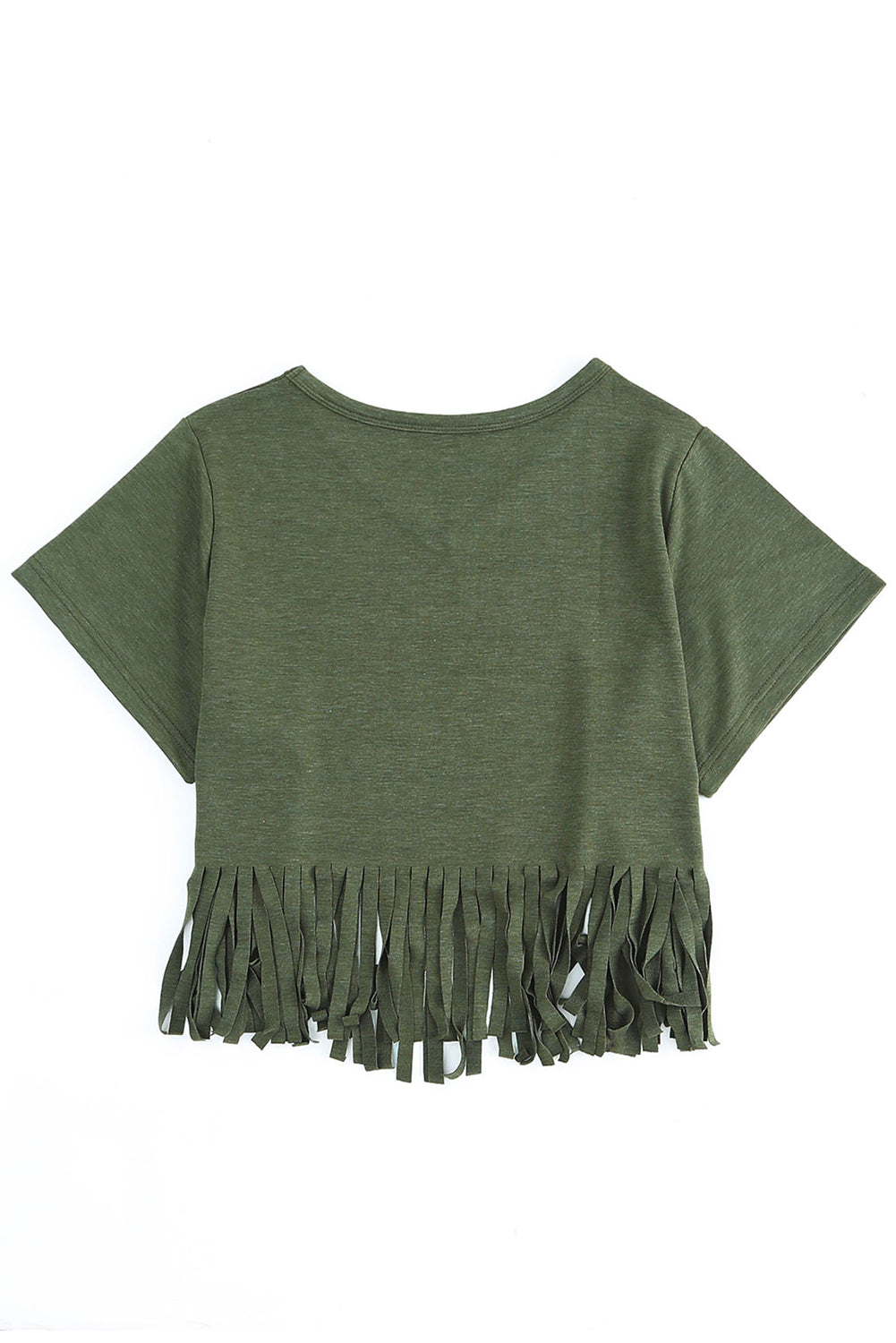 Red Fringe Hem V Neck T Shirt