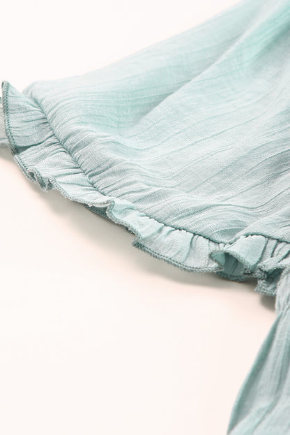 Gray Ruffled Trim Half Sleeve Open Front Kimono