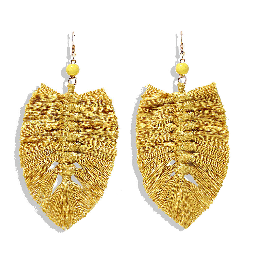 Handmade Gradient Tassel Earrings Leaf Shape Ethnic Style Earrings Exotic Holiday Earrings