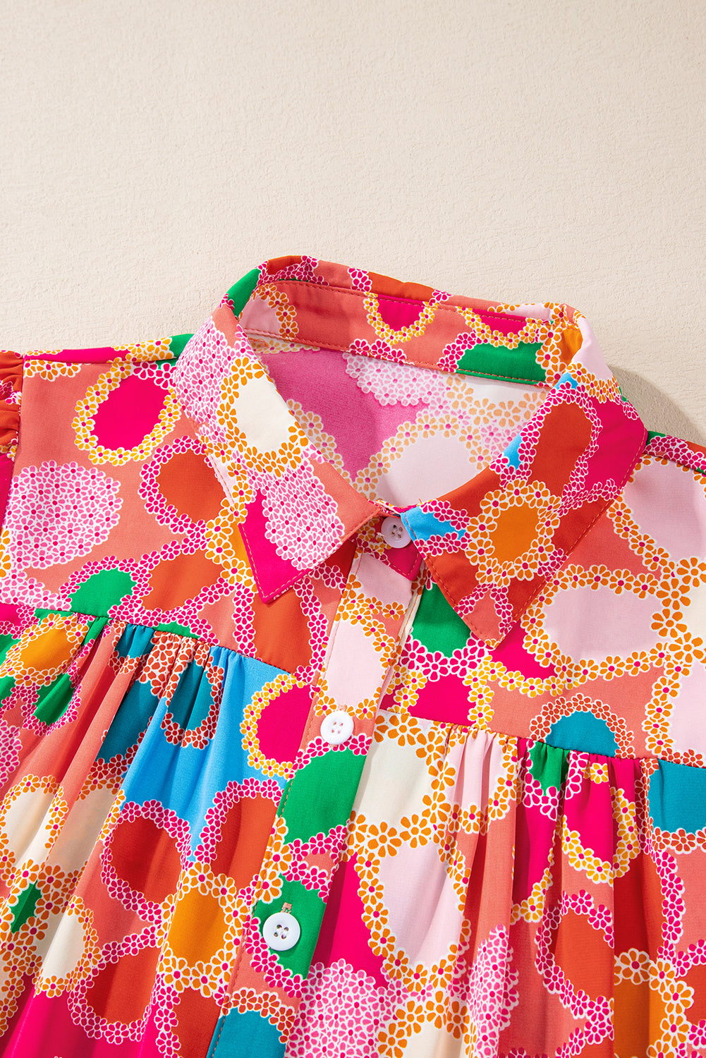 Multicolor Floral Print Smocked Square Neck Ruffles Blouse