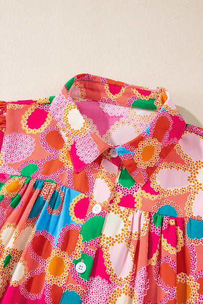 Multicolor Floral Print Smocked Square Neck Ruffles Blouse