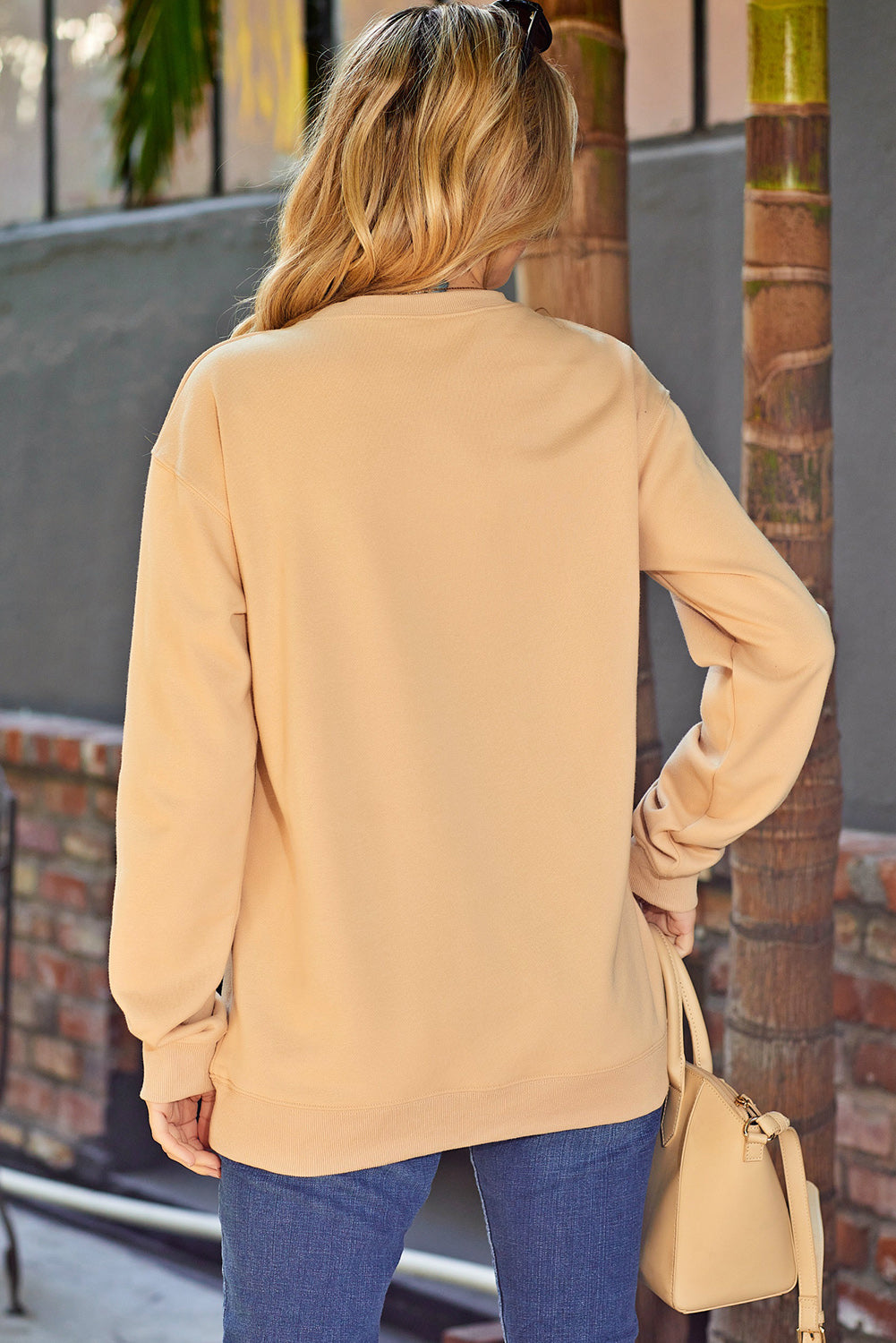 Pink AMEN Leopard Letter Print Oversized Pullover Sweatshirt