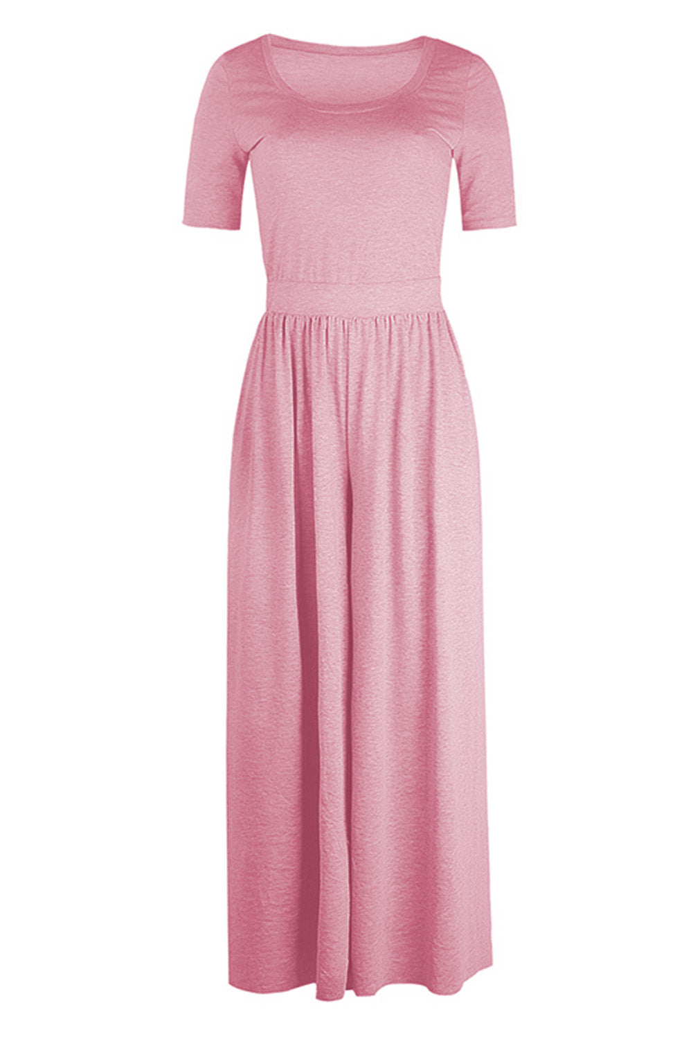 Pink Short Sleeve Bodice Flowy Wide Leg Jumpsuit