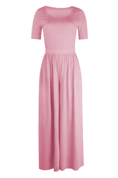 Pink Short Sleeve Bodice Flowy Wide Leg Jumpsuit