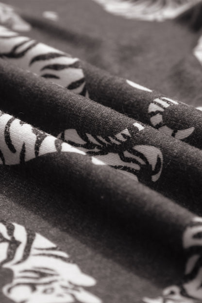 Black Plus Size Cheetah Print Puff Sleeve Ruffle Mini Dress