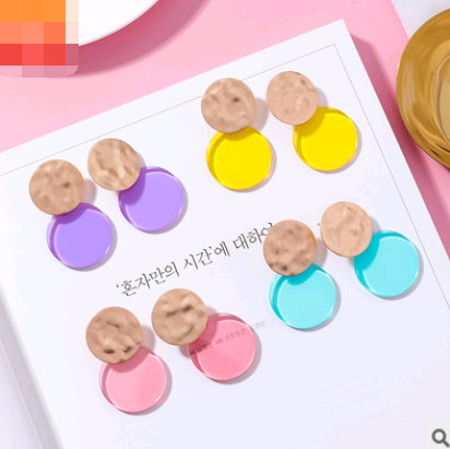 Macarons color acrylic earrings Simple color matching earrings metal irregular color round earrings
