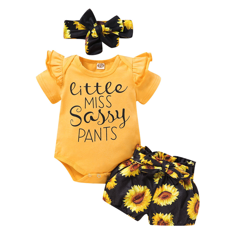 Baby Sunflower Print Romper Shorts Set