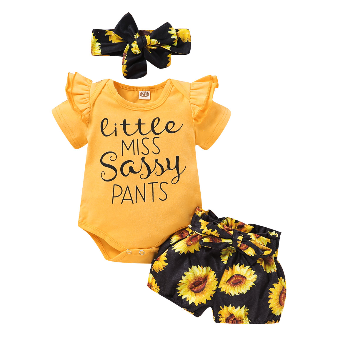 Baby Sunflower Print Romper Shorts Set