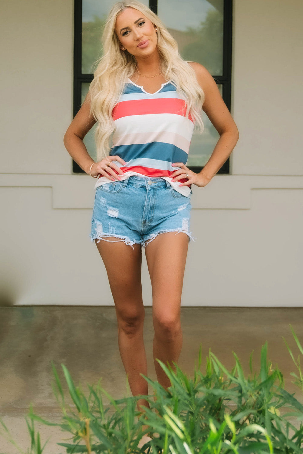 Striped Print Lace-up High Waist Sleeveless Romper