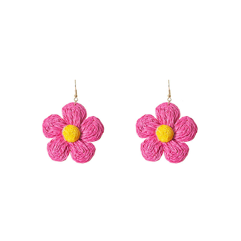 Handwoven Lafia Beautiful Flower Earrings