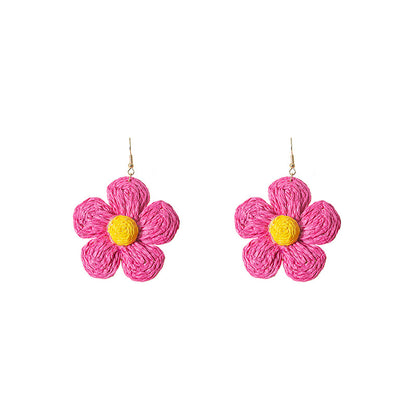 Handwoven Lafia Beautiful Flower Earrings