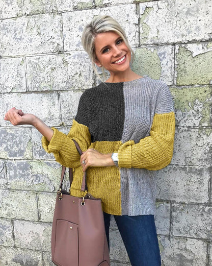 Casual loose stitching knit sweater