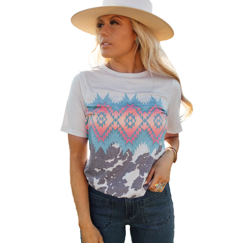 Ethnic Totem Print Women's Summer Short Sleeve