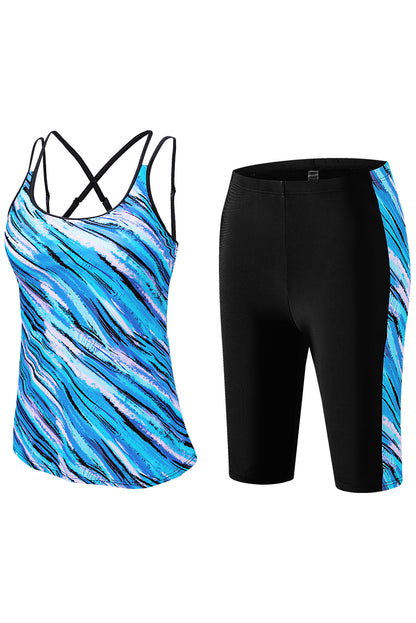 Multicolor Abstract Print Criss Cross Strappy Two-piece Tankini