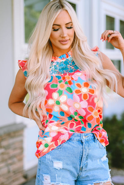 Multicolor Floral Print Bubble Sleeve Shirt