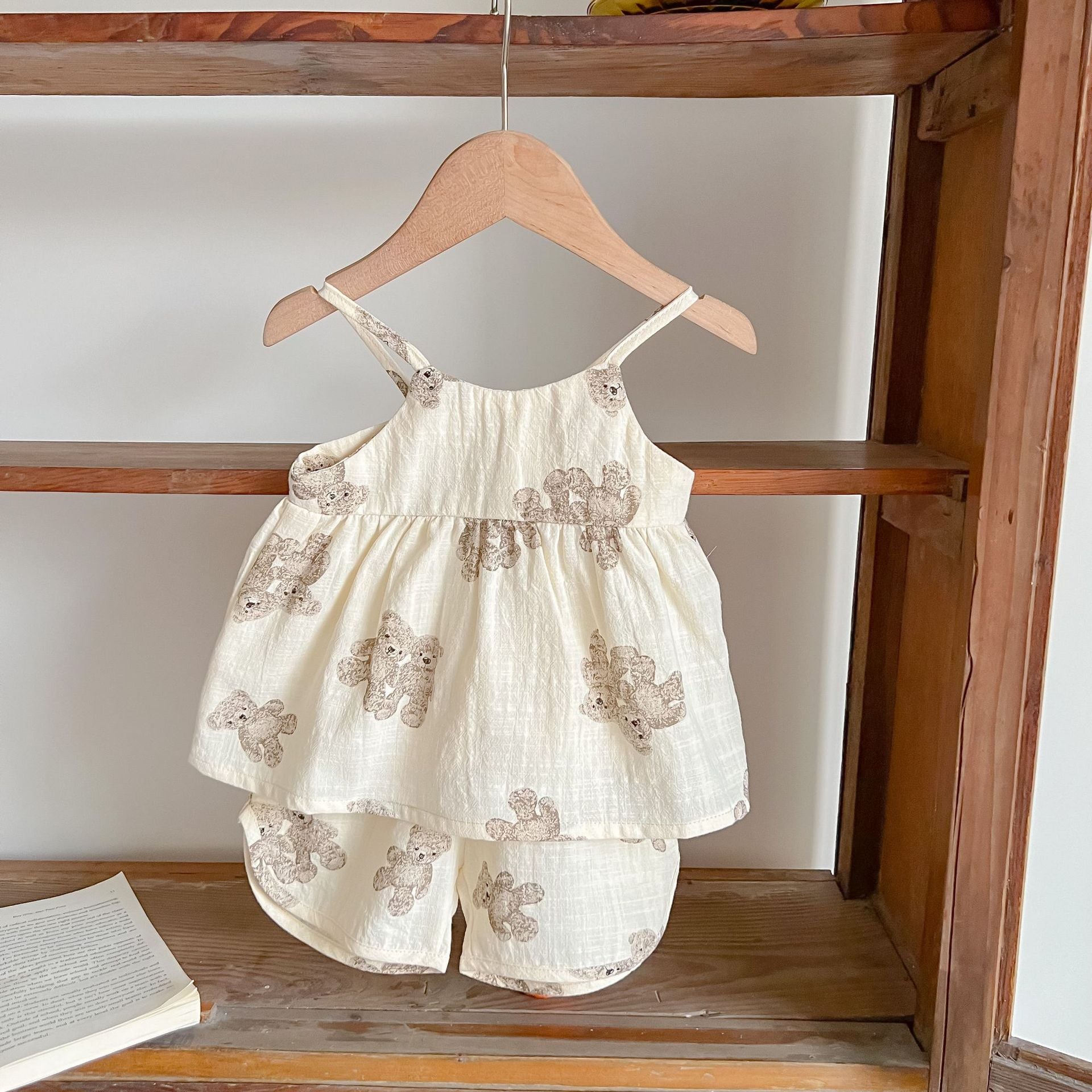Baby's Home Wear Summer Printed Cotton Gauze Suspender Top Shorts Two-piece Set