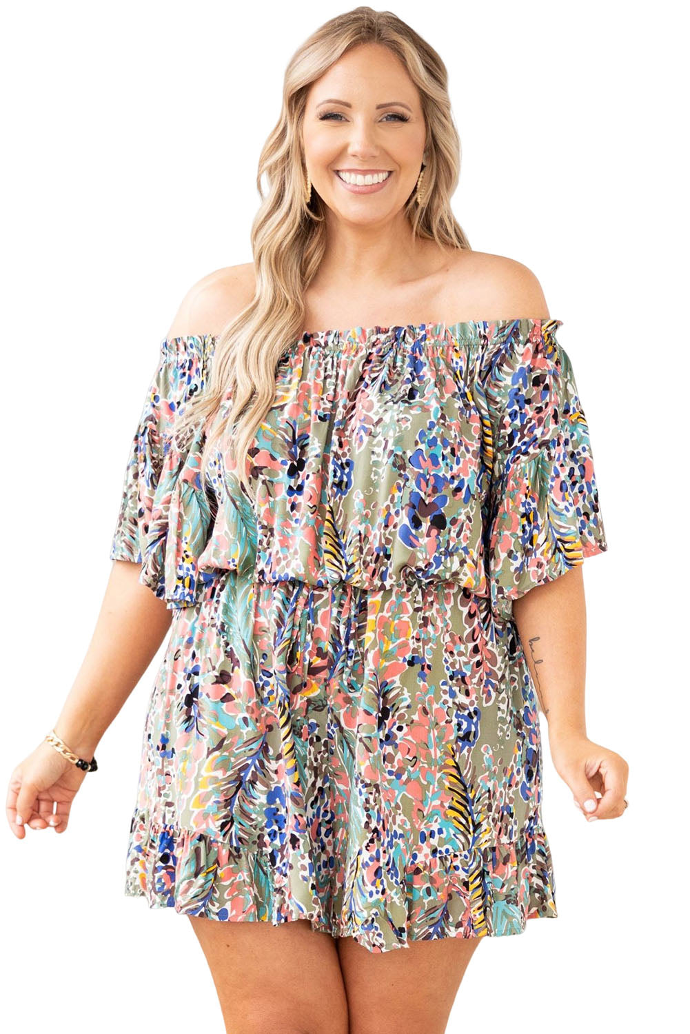 Green Wrap V Neck Floral Maxi Dress