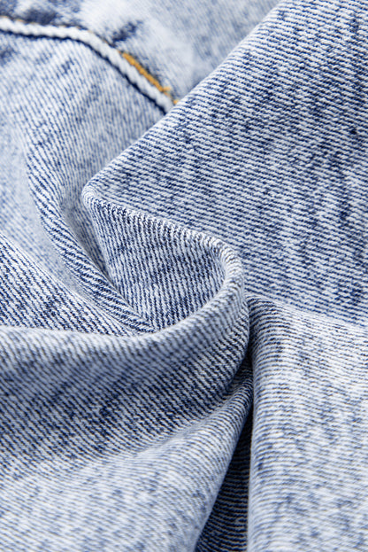 Beau Blue Rhinestone Light Wash Raw Hem High Waist Denim Shorts