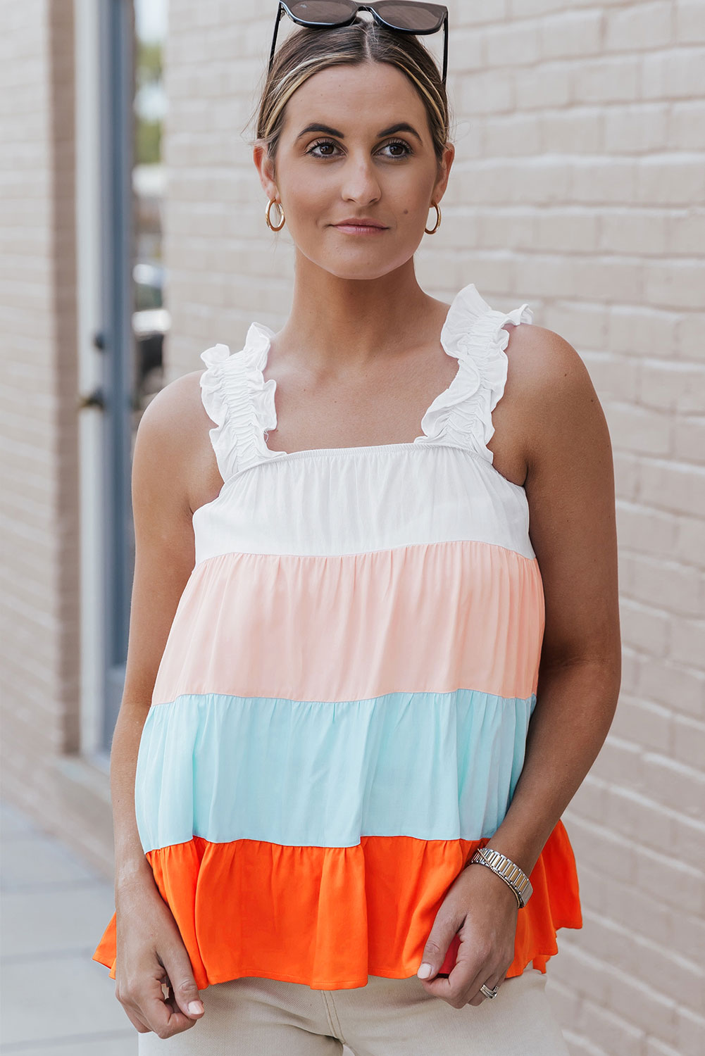 Multicolor Frill Tiered Colorblock A-line Sundress