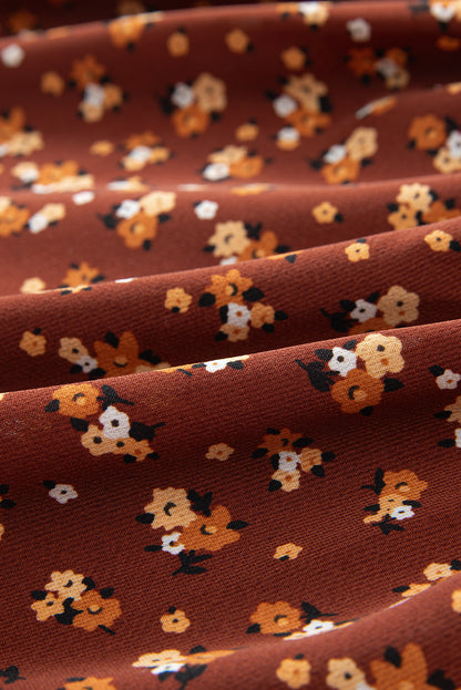 Brown Floral Smocked Bodice Mini Dress