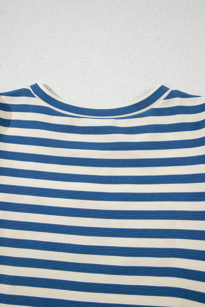 Blue Stripe America Cursive Graphic Puff Sleeve T-shirt