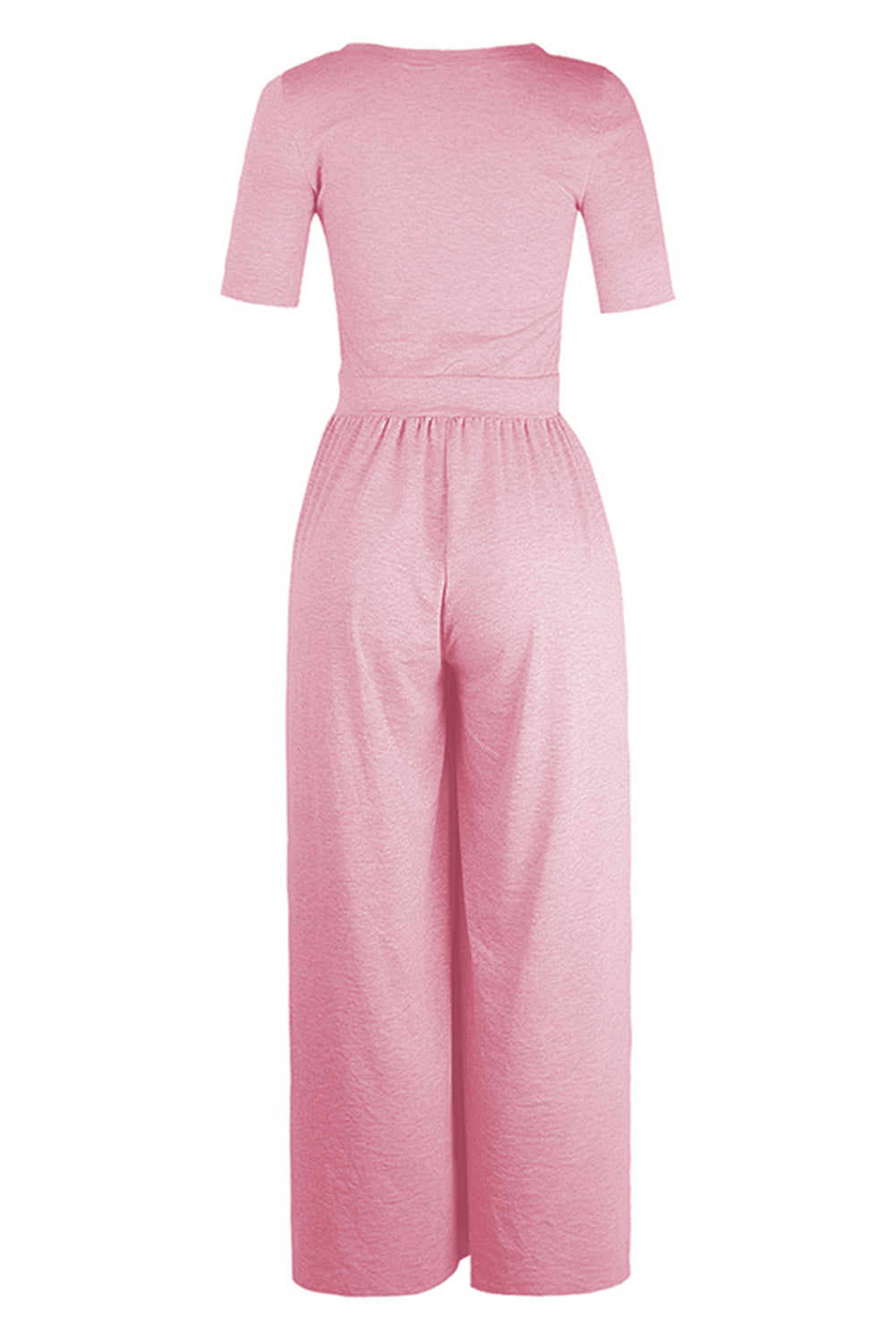 Pink Short Sleeve Bodice Flowy Wide Leg Jumpsuit
