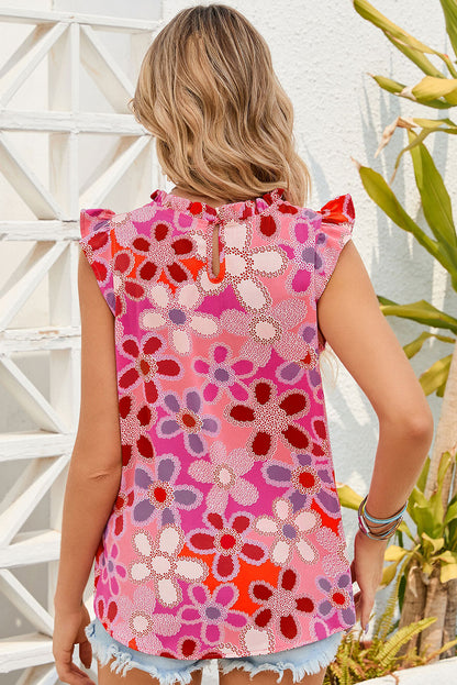 Multicolor Floral Print Smocked Square Neck Ruffles Blouse