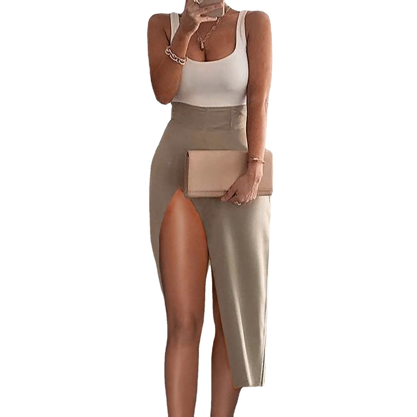 New European And American Women's Clothing High Waist Stitching Slim Fit Vest Dress