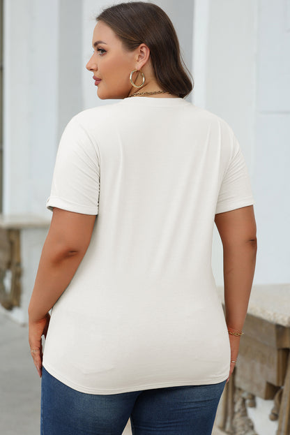 White Casual Plain Crew Neck Tee