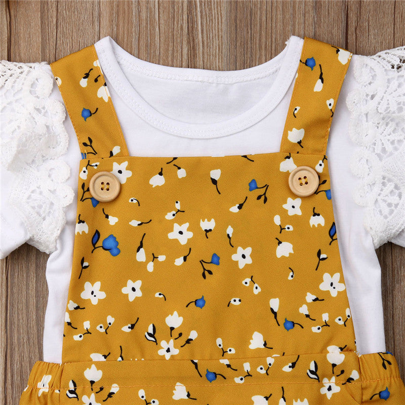 Children's Clothing Yellow Floral Strap Triangle Rompers Suit