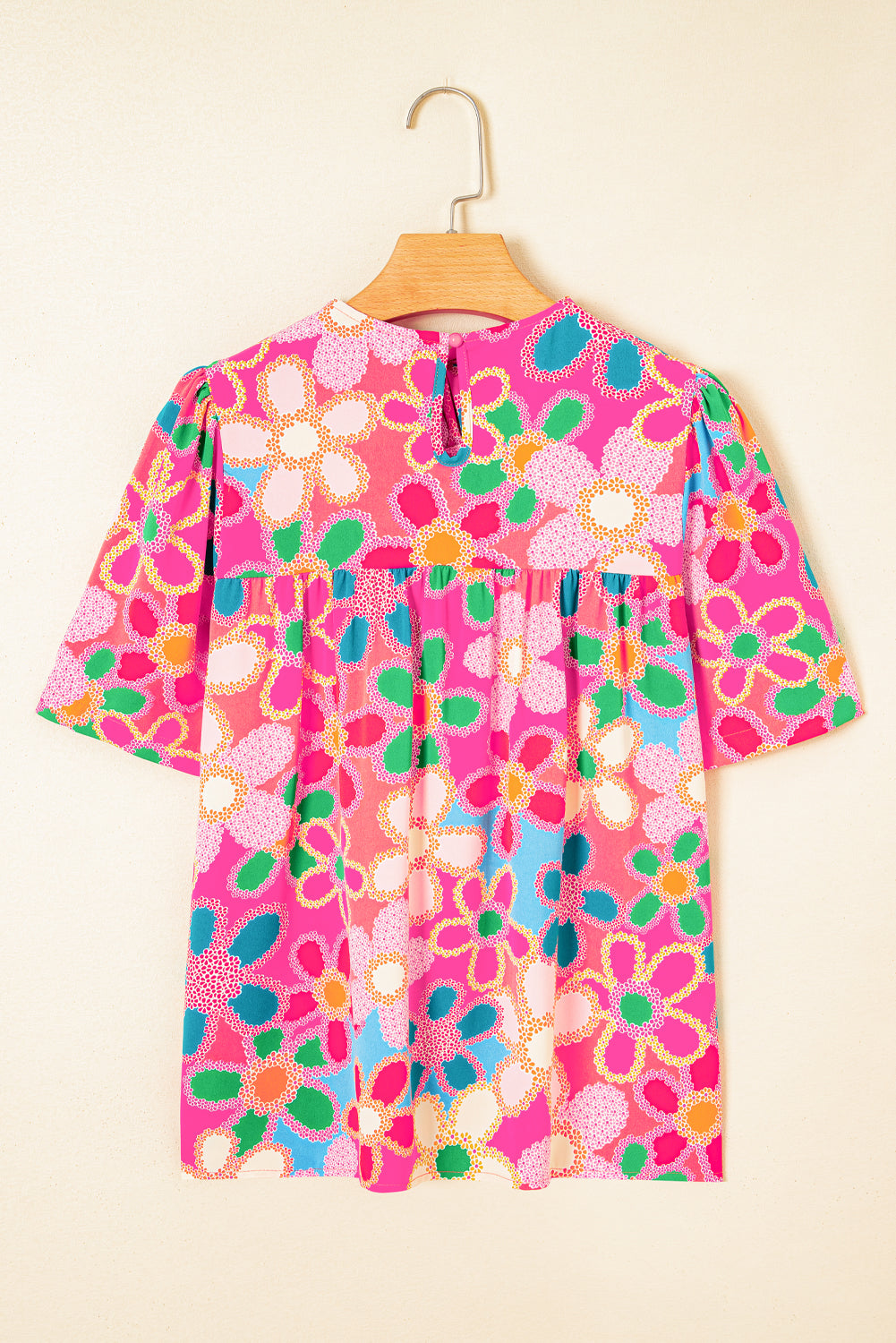 Multicolor Floral Print Bubble Sleeve Shirt