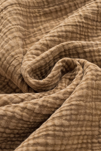 Light Blue Plus Size Split Neck Buttons Crinkled Blouse