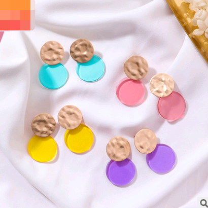 Macarons color acrylic earrings Simple color matching earrings metal irregular color round earrings