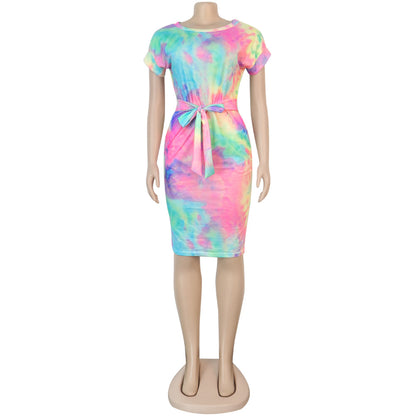 Foreign Trade Women's Clothing Striped Plastic Waist Bandage Sweet Dress