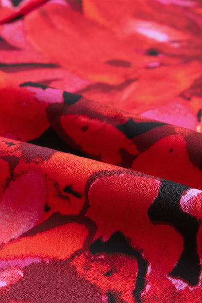 Multicolor Swirl Color Block Print Lantern Sleeve Shirt