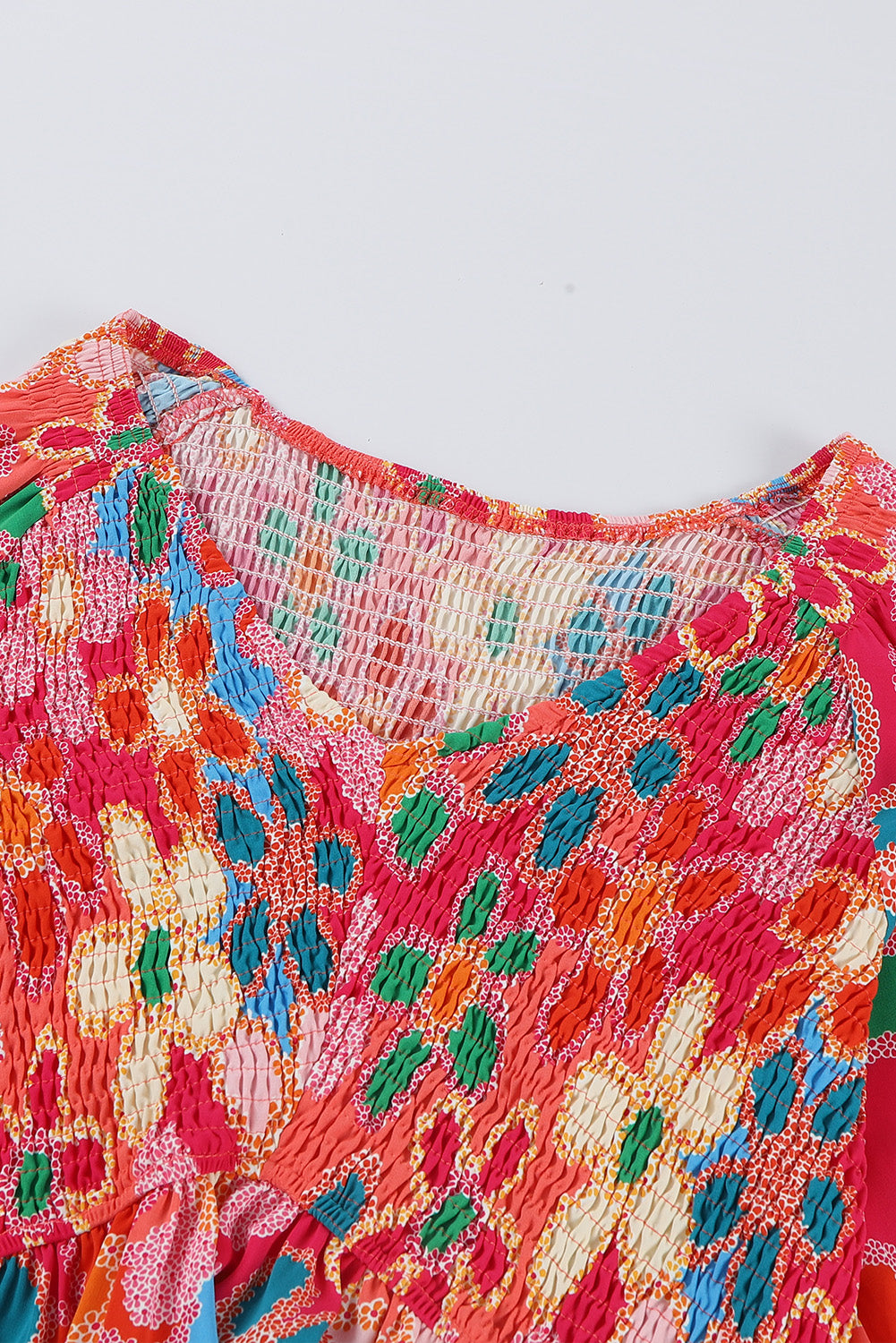 Multicolor Floral Print Bubble Sleeve Shirt