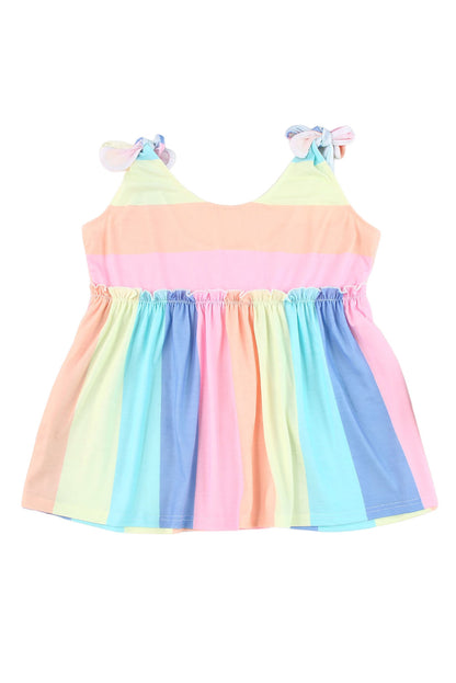 Multicolor Striped Print High Waist Short Sleeve Romper with Pockets