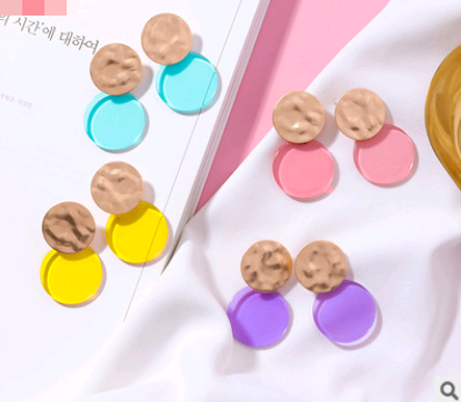 Macarons color acrylic earrings Simple color matching earrings metal irregular color round earrings