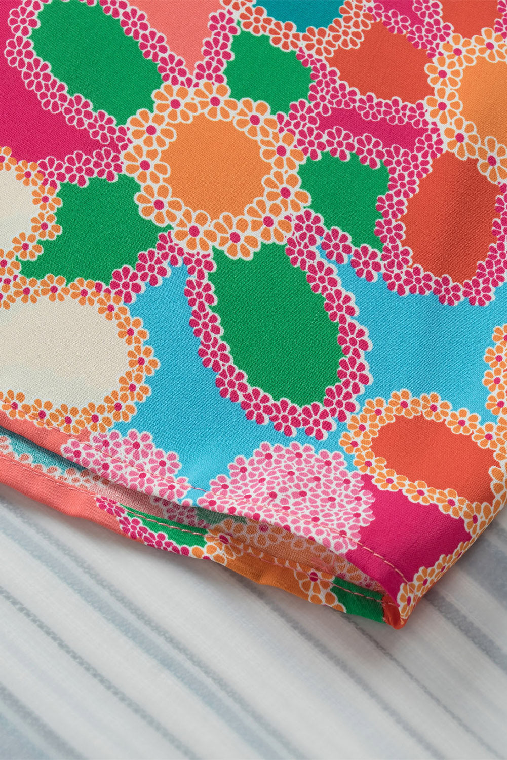 Multicolor Floral Print Smocked Square Neck Ruffles Blouse